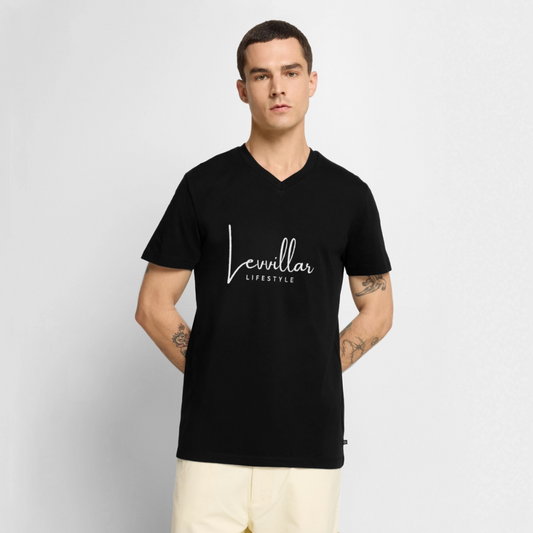 LEVVILLAR Men's Organic V-Neck T-Shirt - black